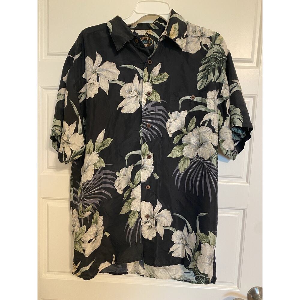 Hawaiian Silk Company Silk Shirt Button Up Short Sleeve Sz M Beach Black - Picture 7 of 7